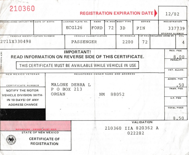 New Mexico Passenger Car License Plates 1912Present including
